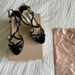Prada Black Patent High-Heel Platform Sandals - EU 39